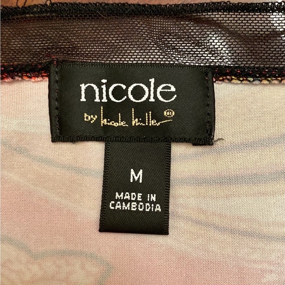 Nicole by Nicole Miller Red Pink Print Black Mesh Sleeveless Nightgown Size M - Picture 8 of 10